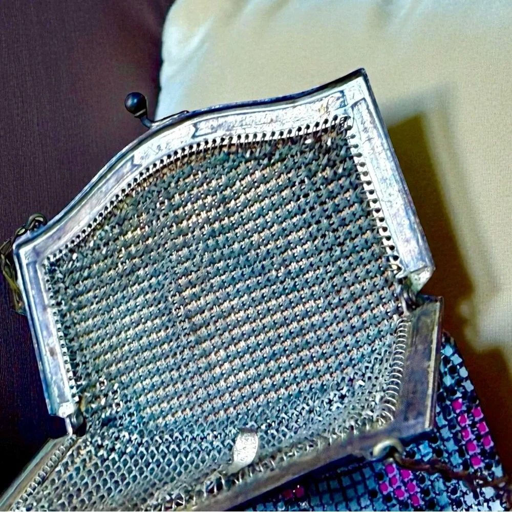 Whiting & Davis Antique Mesh Bag Flapper Purse 1920s Fringe Marked - Picture 7 of 14